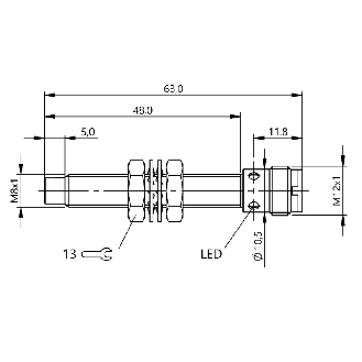 DPI M08 PNP NF P4mm non noyé 65,5(51)mm Inox 10-30Vdc / M12 4P-Lire la description
