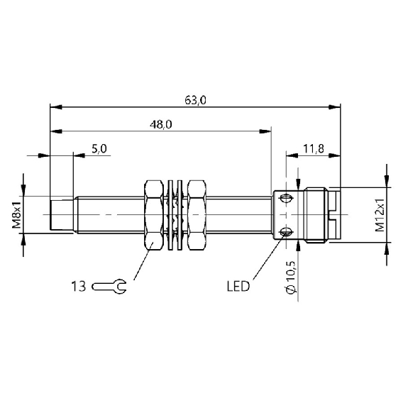 DPI M08 PNP NF P4mm non noyé 65,5(51)mm Inox 10-30Vdc / M12 4P-Lire la description