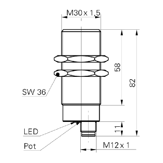 DPC M30 NPN NF P4-15mm noyé lg82mm Laiton IP65 / M12 4P-Lire la description