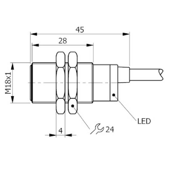 DPI M18 PNP NF P8mm noyé lg45(28)mm Inox 10-30Vdc / Câble 5m PVC-Lire la description