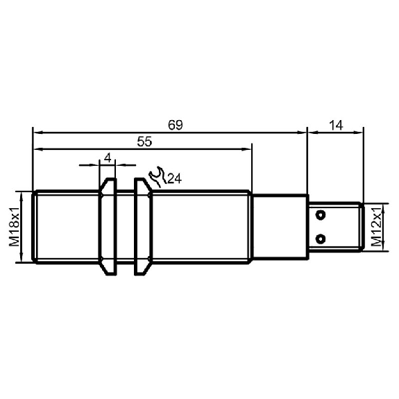 DPI M18 PNP NO+NF P5mm noyé 84(55)mm Laiton 10-35Vdc / M12 4P-Lire la description