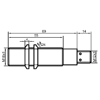 DPI M18 PNP NO+NF P5mm noyé 84(55)mm Laiton 10-35Vdc / M12 4P-Lire la description