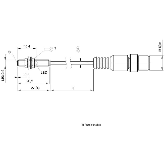DPI M05 PNP NO P0.8mm noyé lg27mm Inox / M12 4P+C0.5m-Lire la description