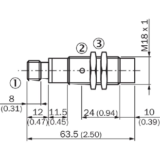 DPI M18 NPN NO P20mm non noyé lg63,5(32)mm Laiton 10-30Vdc / M12 4P-Lire la description