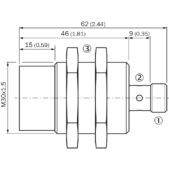 DPI M30 PNP NO P30 non noyé Fact1 62(31)mm Laiton PTFE / M12 4P-Lire la description