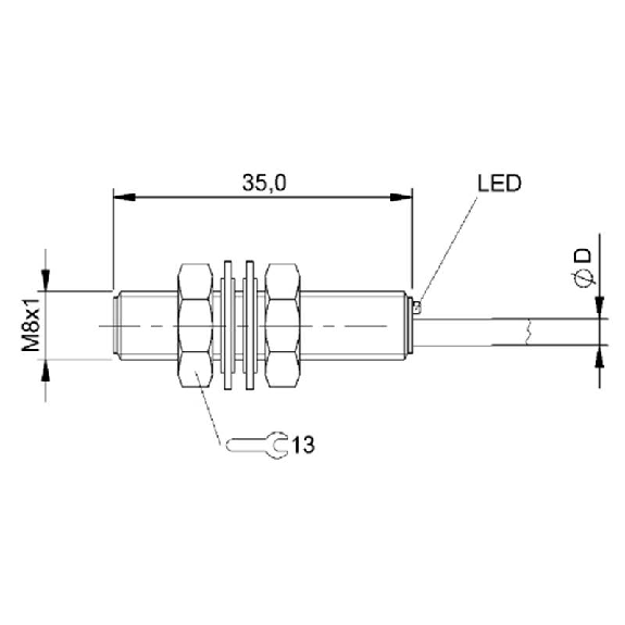 DPI M08 PNP NF P1,5mm noyé lg35mm Inox 10-30Vdc / Câble 3m PUR-Lire la description