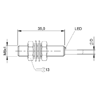 DPI M08 PNP NF P1,5mm noyé lg35mm Inox 10-30Vdc / Câble 3m PUR-Lire la description