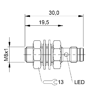 DPI M08 PNP NO P2mm noyé lg30(19,5)mm Inox 10-30Vdc / M08 3P-Lire la description