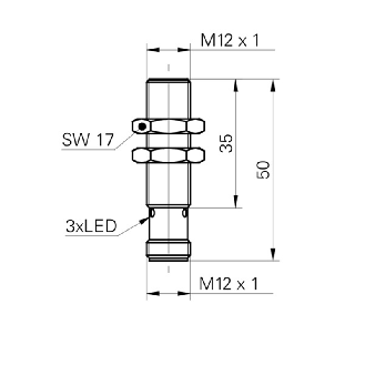 DPI M12 PNP NO P4mm noyé lg50(35)mm Laiton 10-30Vdc / M12 4P-Lire la description