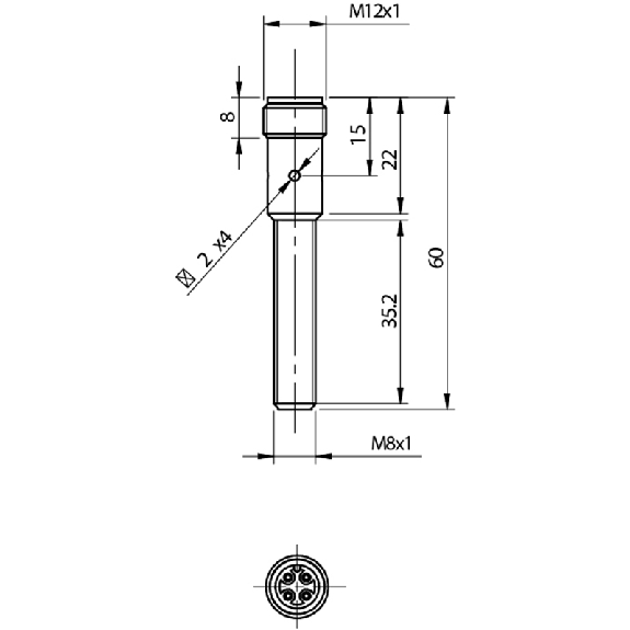 DPI M08 NPN NF P1,5mm noyé 60(35,2)mm Laiton 10-30Vdc M12 4P-Lire la description