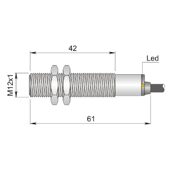 DPI M12 PNP NO P4mm noyé lg60(42)mm Laiton 10-30Vdc / Câble 10m PVC-Lire la description