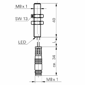DPI M08 NPN NO P2mm noyé lg40mm 10-30Vdc / M08 3P+C0.2m-Lire la description