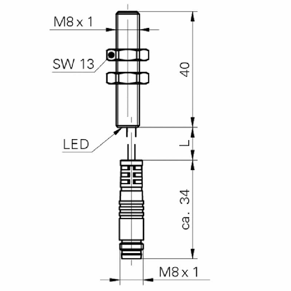 DPI M08 NPN NO P2mm noyé lg40mm 10-30Vdc / M08 3P+C0.2m-Lire la description