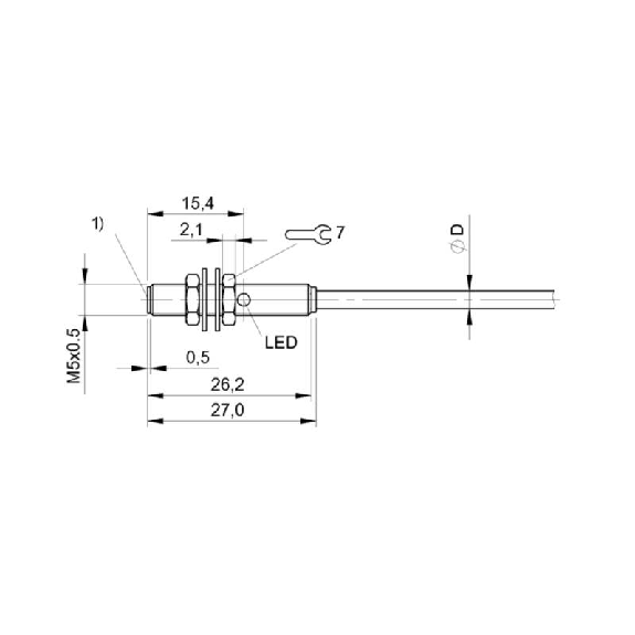 DPI M05 PNP NO P1,5mm noyé lg27mm Inox 10-30Vdc / Câble 5m PUR-Lire la description