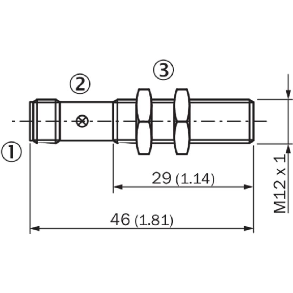 DPI M12 NPN NO P2mm noyé lg46(29)mm Laiton 10-30Vdc / M12 4P-Lire la description