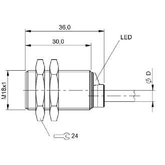 DPI M18 ANA 4-20mA P1-5mm noyé lg36mm Laiton 15-30Vdc / Câble 3m PUR-Lire la description
