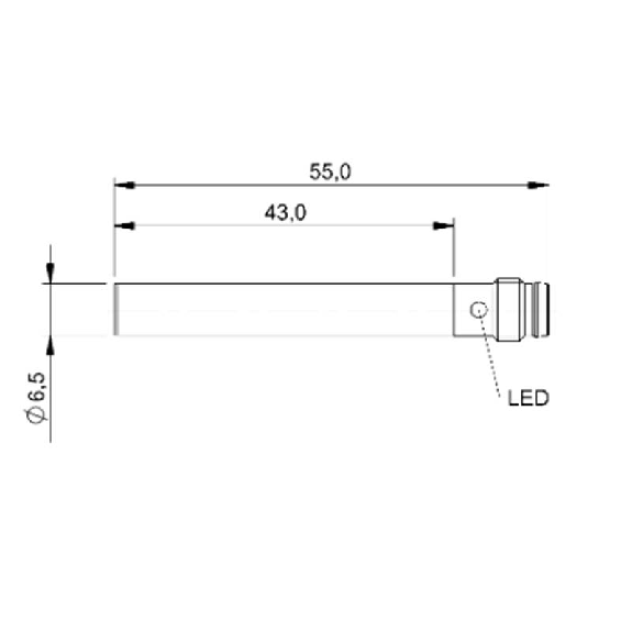 DPI D6,5 PNP NO P2mm noyé lg55(43)mm Inox 10-30Vdc / M08 3P-Lire la description