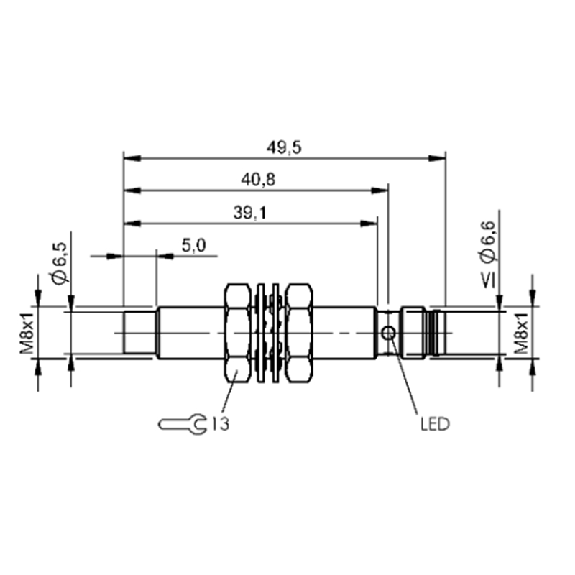 DPI M08 PNP NO P4mm non noyé 49,5(34,1)mm 10-30Vdc / M08 3P-Lire la description