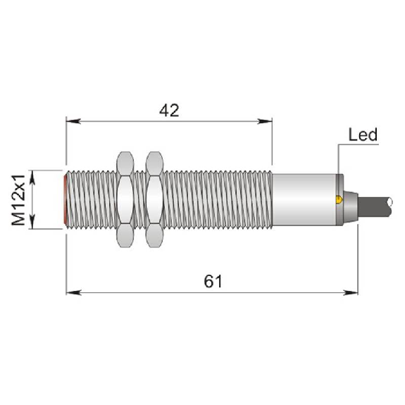 DPI M12 NPN NO P2mm noyé lg60(42)mm Laiton 10-30Vdc / Câble 2m PVC-Lire la description