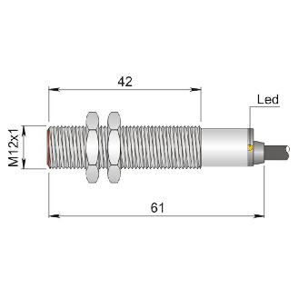 DPI M12 NPN NO P2mm noyé lg60(42)mm Laiton 10-30Vdc / Câble 2m PVC-Lire la description