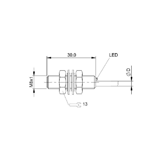 DPI M08 PNP NO P2mm noyé lg30mm Inox 10-30Vdc / Câble 3m PUR-Lire la description