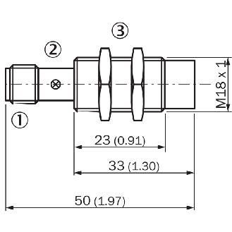 DPI M18 PNP NO+NF P20mm non noyé 50(23)mm Laiton / M12 4P-Lire la description