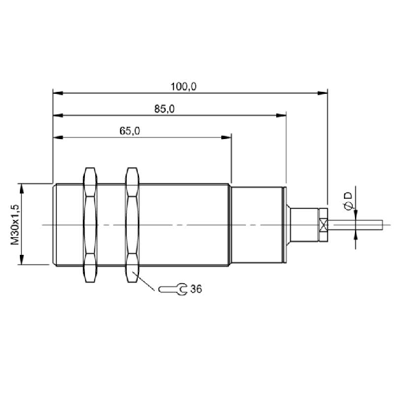 DPI HT M30 PNP NO P10mm noyé lg100(65)mm Inox +160°C / Câble 5m PTFE DPI HT M30 PNP NO P10mm noyé lg100(65)mm Inox +160°C / Câble 5m PTFE-Lire la description