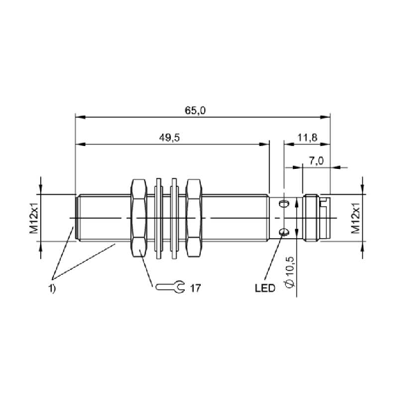 DPI HP M12 PNP NO P4mm noyé lg65(49,5)mm Inox 60bar / M12 4P-Lire la description