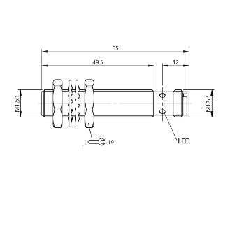 DPI F1 M12 PNP NO P4mm noyé 65(49.5)mm Laiton 10-30Vdc IP68 / M12 3P-Lire la description