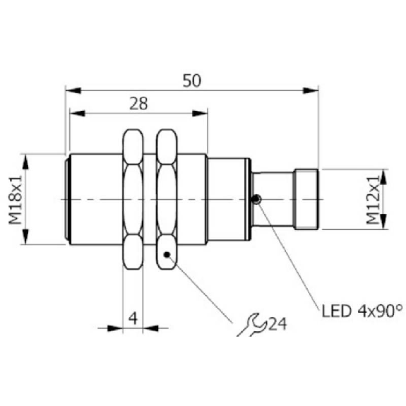 DPI M18 PNP NO P8mm noyé lg50(28)mm Inox 10-30Vdc / M12A 4P-Lire la description