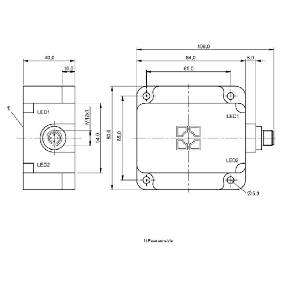 DPI Rect. PNP NO P40mm noyé 80x84x40mm / M12 4P-Lire la description