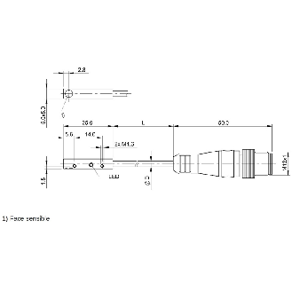 DPI Rect. PNP NO P1,5mm 5x5x25mm Inox 10-30Vdc / M12 4P+C0.3m-Lire la description