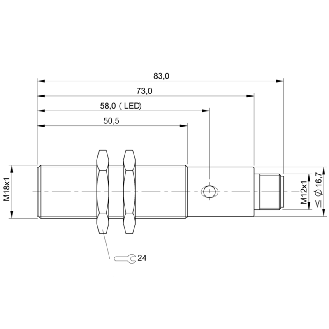 DPI M18 PNP NF P5mm noyé lg83(50.5)mm Inox 10-30Vdc / M12 4P-Lire la description