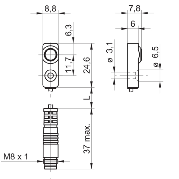 DPI D03 ANA 0-10V P0-3mm quasi-noyé Inox / M08 4P+C0.2m PUR-Lire la description