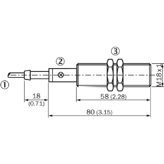 DPI M18 2 fils AC/DC NO P5mm noyé Laiton 20-250V / Câble 2m PUR-Lire la description