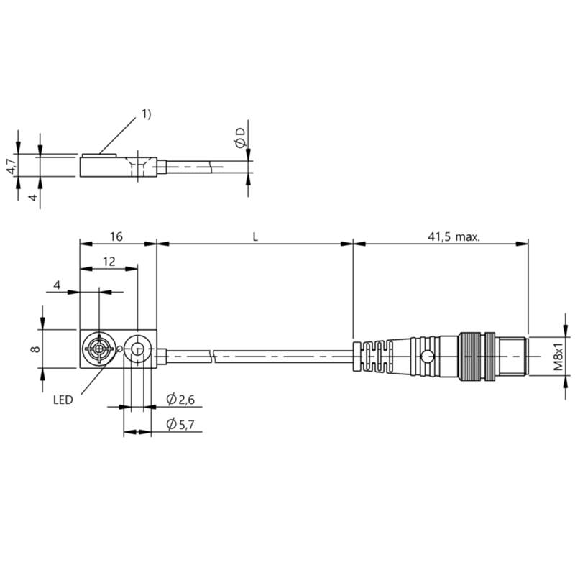 DPI Rect. PNP NO P1,5mm noyé 16x8x4,7mm Plast. M08 3P+C0.3m-Lire la description