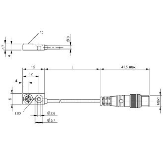 DPI Rect. PNP NO P1,5mm noyé 16x8x4,7mm Plast. M08 3P+C0.3m-Lire la description