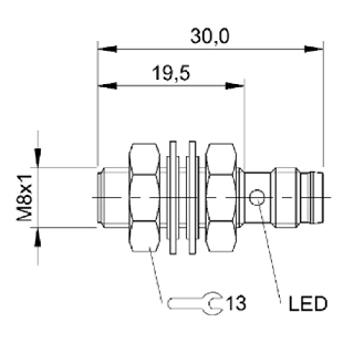 DPI M08 NPN NO P1,5mm noyé lg30(19,5)mm Inox 10-30Vdc / M08 3P-Lire la description