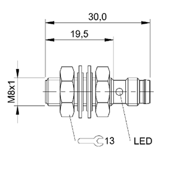 DPI M08 NPN NO P1,5mm noyé lg30(19,5)mm Inox 10-30Vdc / M08 3P-Lire la description