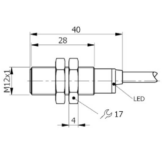 DPI M12 NPN NO P4mm noyé lg40(28)mm Inox 10-30Vdc / Câble 2m PVC-Lire la description
