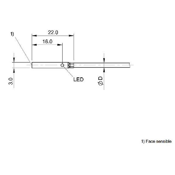 DPI D03 PNP NO P1mm noyé lg22mm Inox 10-30Vdc / Câble 2m-Lire la description