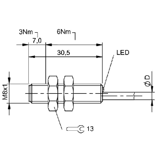 DPM M08 PNP NO lg30,5mm Laiton / Câble 3m PUR-Lire la description