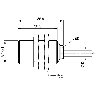 DPI M18 PNP NO P5mm noyé 35mm Laiton 10-30Vdc / Câble 3m PVC-Lire la description