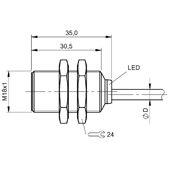DPI M18 PNP NO P5mm noyé 35mm Laiton 10-30Vdc / Câble 3m PVC-Lire la description