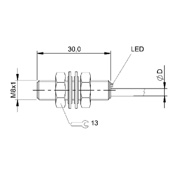 DPI M08 PNP NO P1,5mm noyé lg30mm Inox 10-30Vdc / Câble 2m PVC-Lire la description