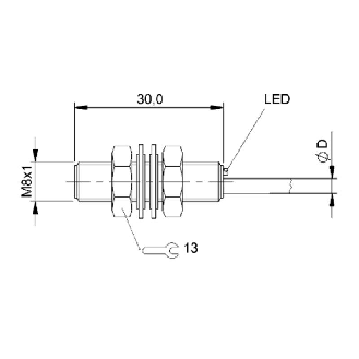 DPI M08 PNP NO P1,5mm noyé lg30mm Inox 10-30Vdc / Câble 2m PVC-Lire la description