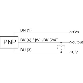 DPI M18 PNP NO P8mm quasi-noyé lg60(45)mm Laiton 5-36Vdc F1 / M12 4P-Lire la description