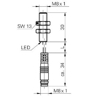 DPI M08 PNP NO P2mm noyé lg30mm Acier 10-30Vdc / M08 3P+C0.2m-Lire la description