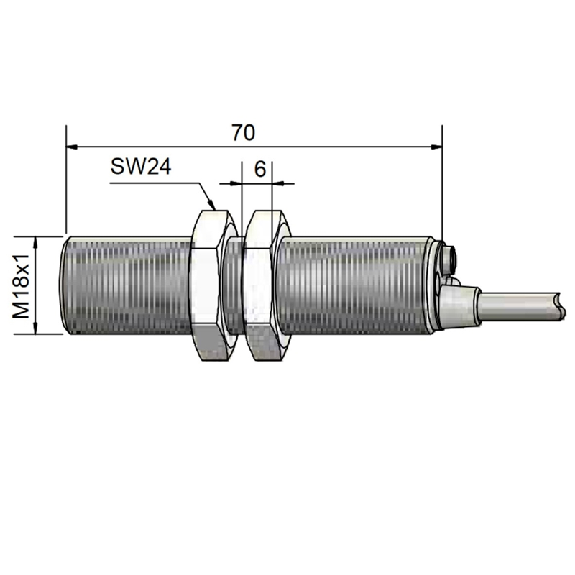 DPC M18 NPN NO+NF P5mm noyé 70mm PTFE 10-35Vdc / Câble 2m PVC-Lire la description