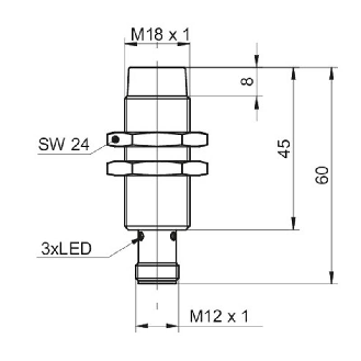 DPI M18 NPN NF P15mm non noyé lg60(37)mm Laiton 6-36Vdc / M12 4P-Lire la description